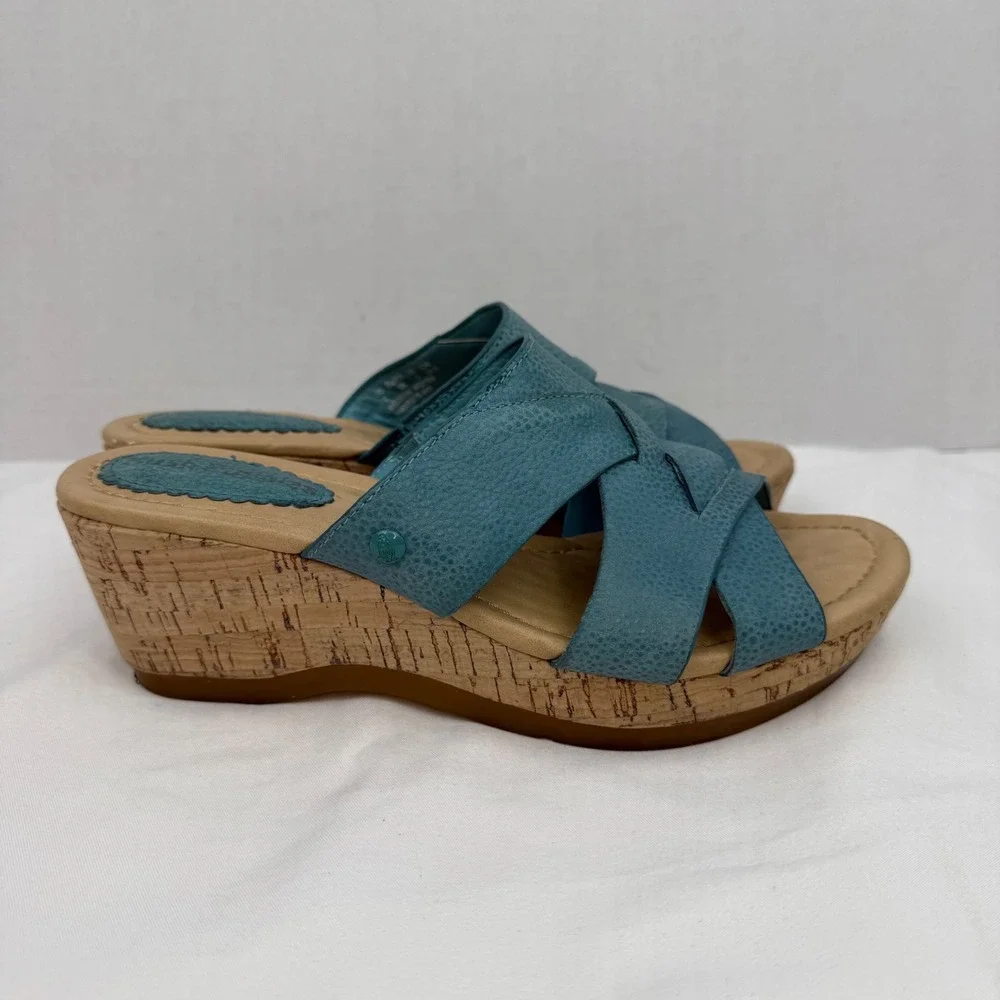 Hush Puppies Womens Teal Blue Textured Leather Cork Wedge Sandals HW05278-441 7